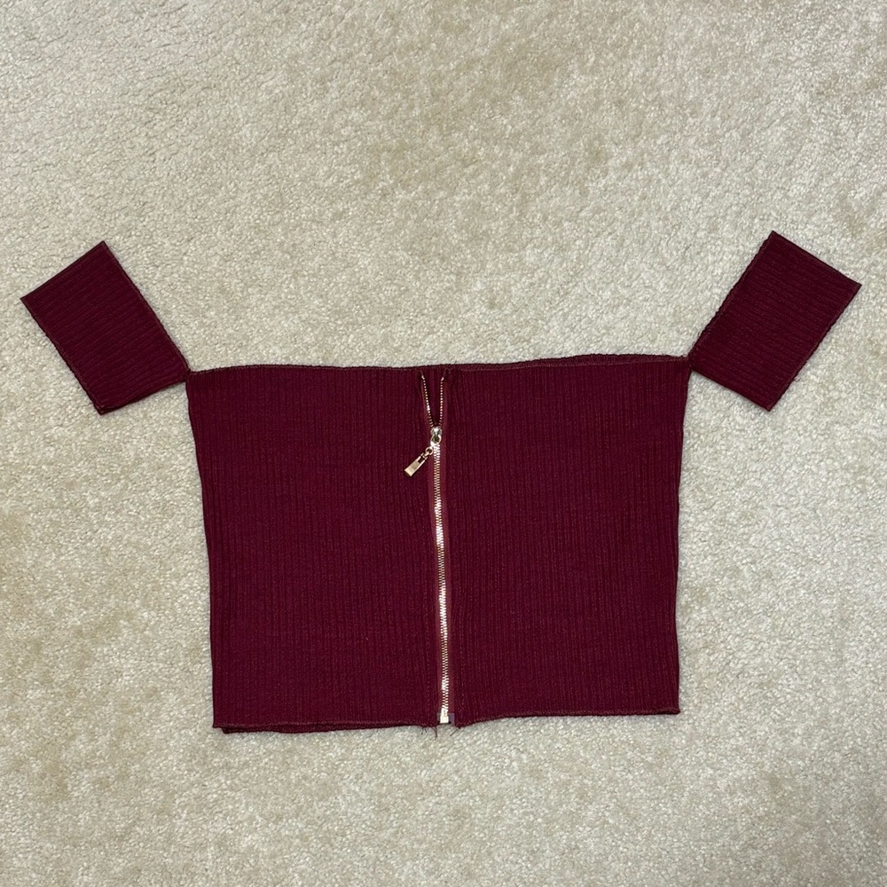 Off Shoulder Zip Up Top - Size Large